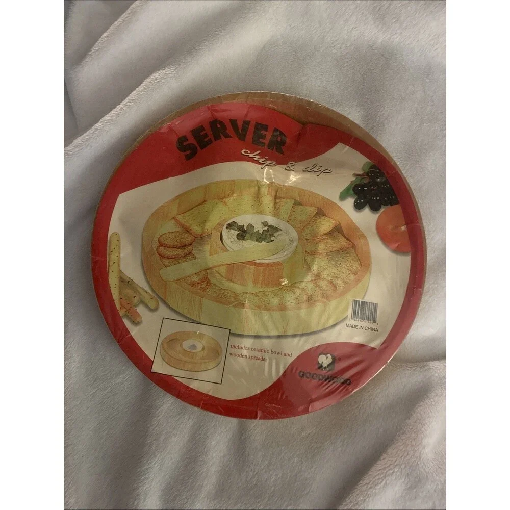 Solid Wood Chip and Dip Set w Ceramic Bowl Made in China GoodWood